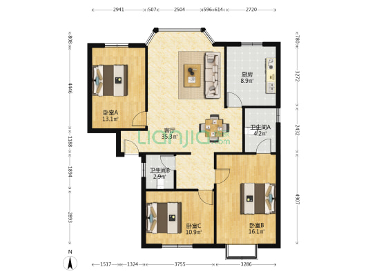 民安巷48号 3室1厅2卫 112平方