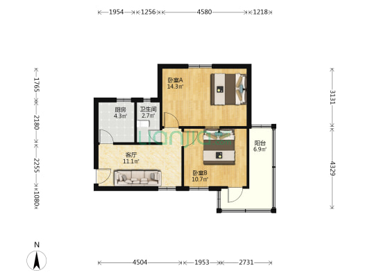 西园路49号 2室1厅1卫 59平方
