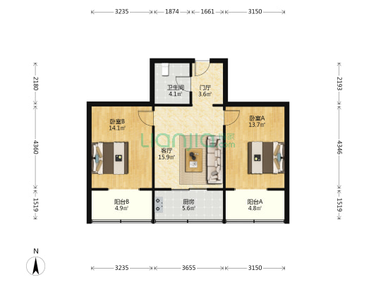 影城商贸家属院 2室1厅1卫 82平方