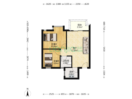 中信阳光假日 2室1厅1卫 58平方