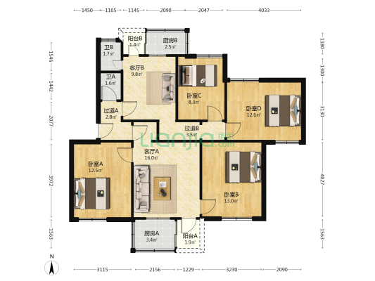 紫西岭东路 4室2厅2卫 107平方