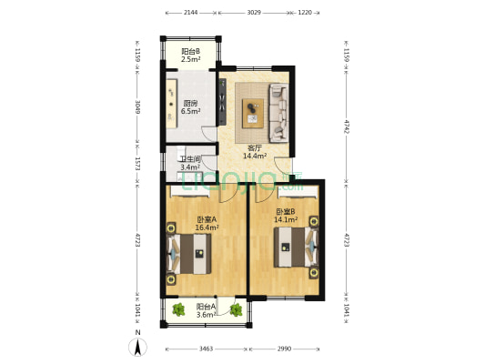 三医院家属楼 2室1厅1卫 77平方