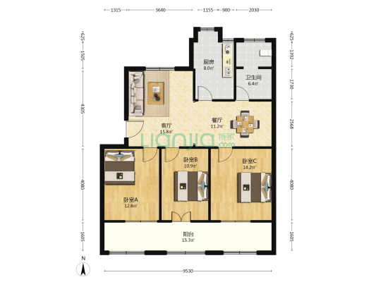 襄城劳动局家属院 3室2厅1卫 106平方
