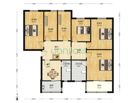 三道街54号 6室2厅2卫 131平方
