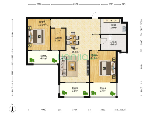 洛城·水韵园 2室1厅1卫 119平方