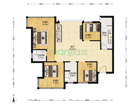 玫瑰世纪城 4室1厅2卫 100平方