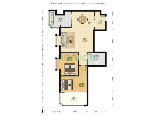 紫荆苑 2室1厅1卫 116平方