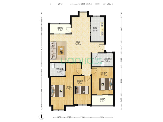 名仕雅苑 3室1厅2卫 115平方