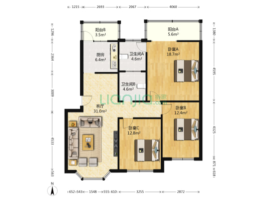 西政嘉苑 3室1厅2卫 115平方
