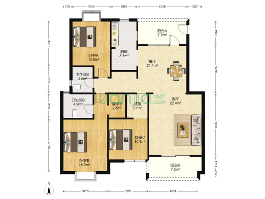 建发紫庐 3室2厅2卫 143平方