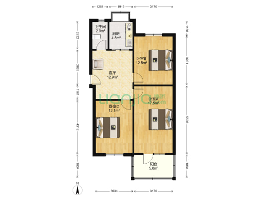 虹光街市委宿舍 3室1厅1卫 86平方