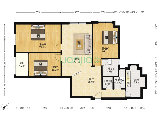运征大厦 3室2厅3卫 146平方
