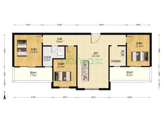 金山嘉苑二区 3室1厅1卫 117平方