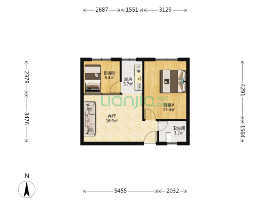 铂领地 2室1厅1卫 62平方