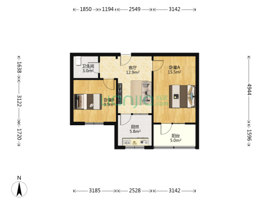 精安家属院 2室1厅1卫 51平方
