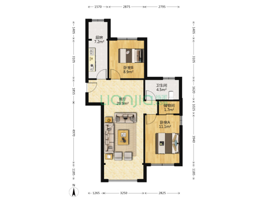 凯瑞国际 2室1厅1卫 94平方