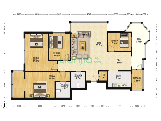 鑫河湾 · 领寓 4室2厅2卫 173平方
