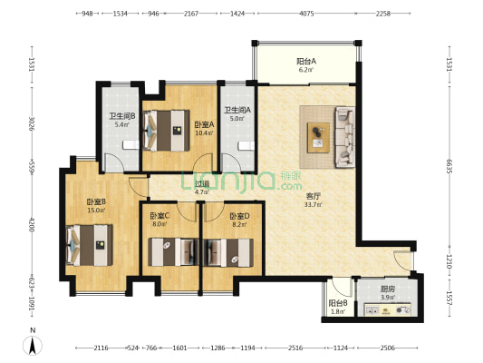 佳大瑞园 4室1厅2卫 129平方