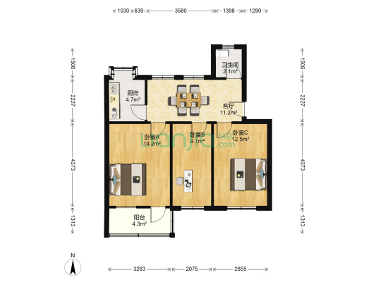 曙光路21号省水安 3室1厅1卫 71平方