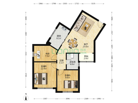 华侨城运河湾D区 3室1厅1卫 90平方