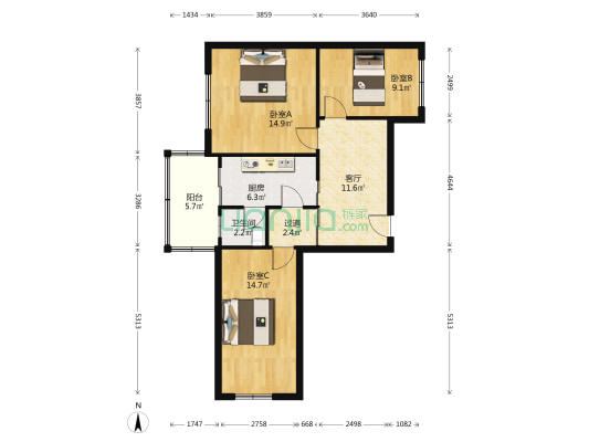 柳条路 3室1厅1卫 84平方