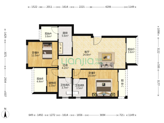 锦绣新城（江津） 2室1厅2卫 102平方