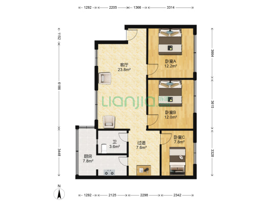 龙兴街社区 3室1厅1卫 94平方