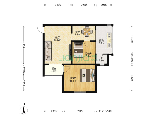王家山小区 2室2厅1卫 55平方