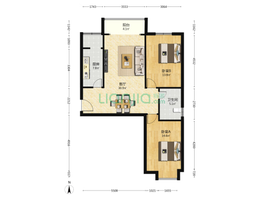 国隆府 2室1厅1卫 105平方
