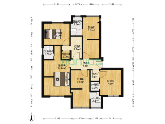 松苑新村 5室0厅4卫 86平方