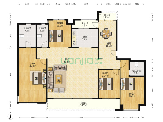 建发养云 4室2厅3卫 213平方