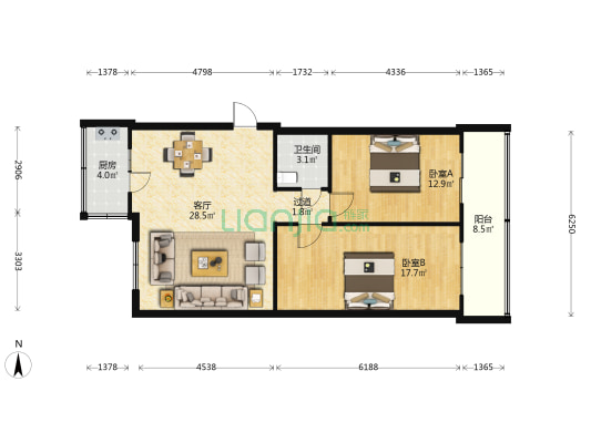 坝陵路电力宿舍 2室1厅1卫 97平方