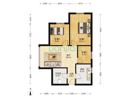 东大街马场子第一公寓 3室1厅1卫 92平方