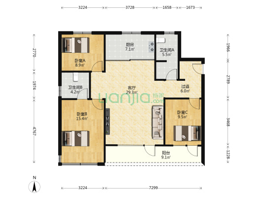 远洋万和云璟 3室1厅2卫 133平方