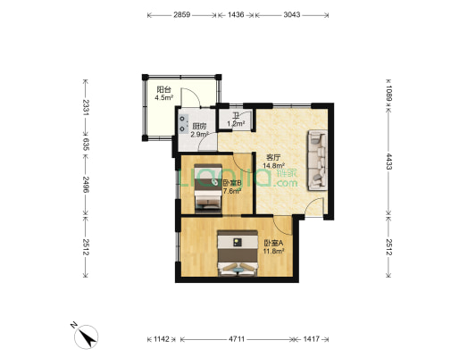 亚运里 2室1厅1卫 62平方