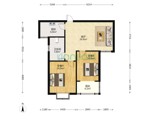 鑫韵花苑 2室1厅1卫 86平方