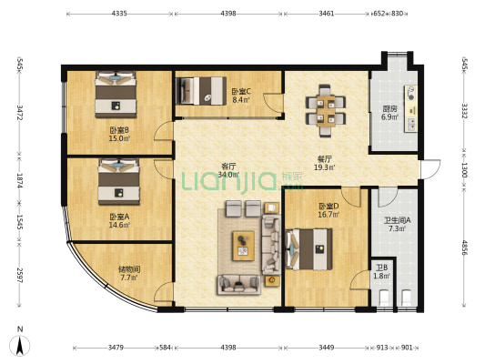 桂家巷3号 4室2厅2卫 148平方