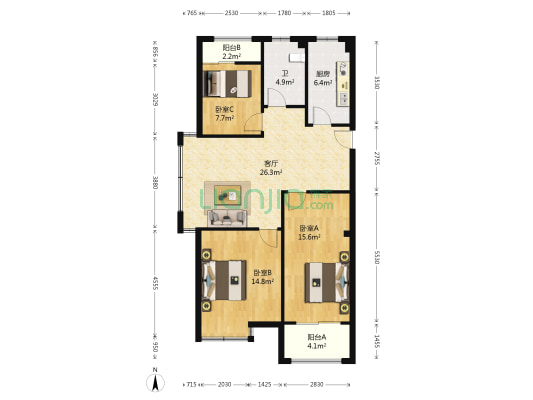 塘西佳苑 3室1厅1卫 106平方