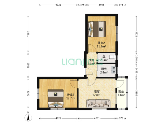 互助路24号院 2室1厅1卫 60平方