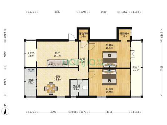 桃园北路237号 2室2厅1卫 99平方