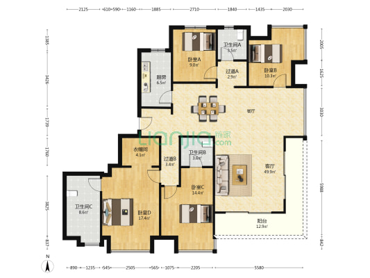 莫奈公馆C区 4室1厅3卫 183平方