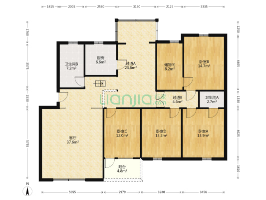 市设计院宿舍 4室1厅2卫 170平方