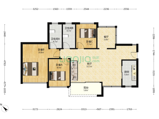金地公园名著 3室2厅2卫 105平方