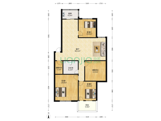 后坂新村 3室1厅1卫 132平方