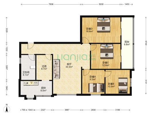 中山东路48号 4室1厅1卫 108平方