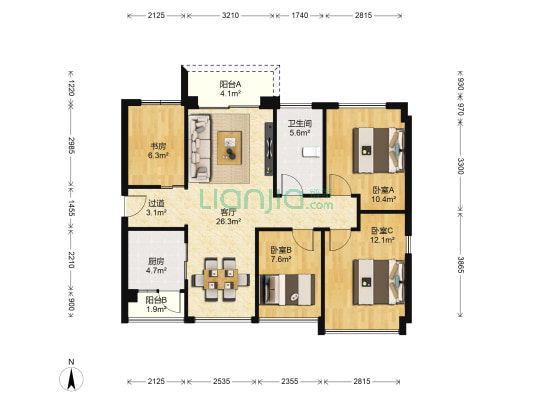 香柏华府 4室1厅1卫 84平方
