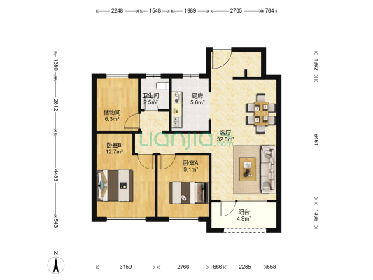 朗诗绿色家园二期 2室1厅1卫 89平方