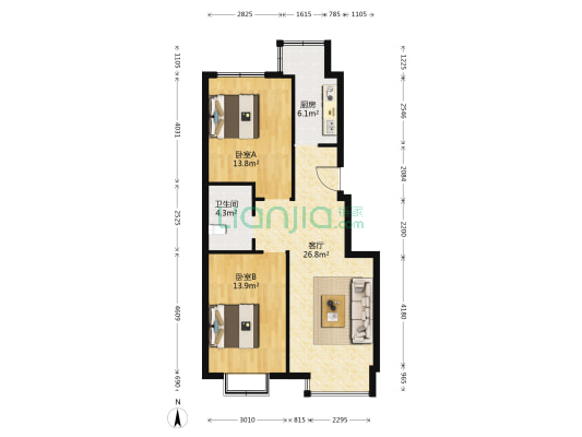 福隆雅居 2室1厅1卫 90平方