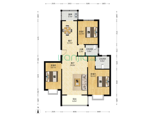 舒馨家园 3室2厅2卫 121平方