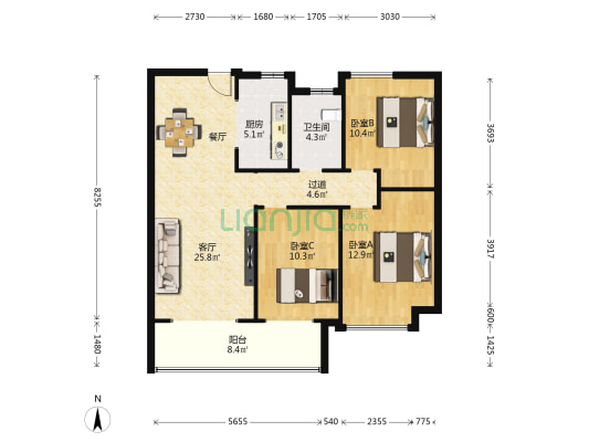 十里风荷E区 3室2厅2卫 96平方